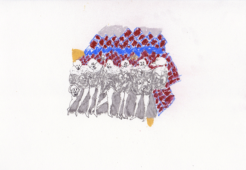 Bande de Crânes, pastel et encre, 21 x 29,7 cm, 2014